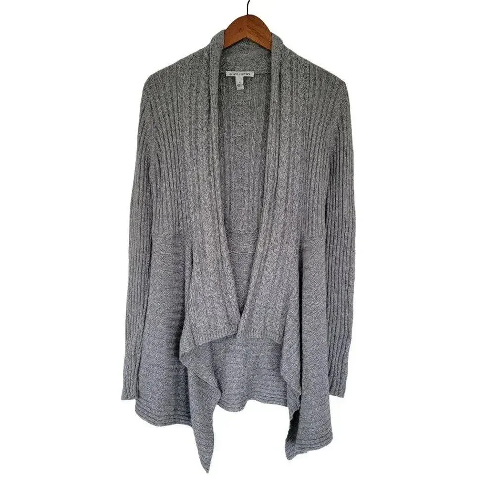 Autumn Cashmere Wool Asymmetric Open Front Cardigan Women M Gray Italian Yarn
